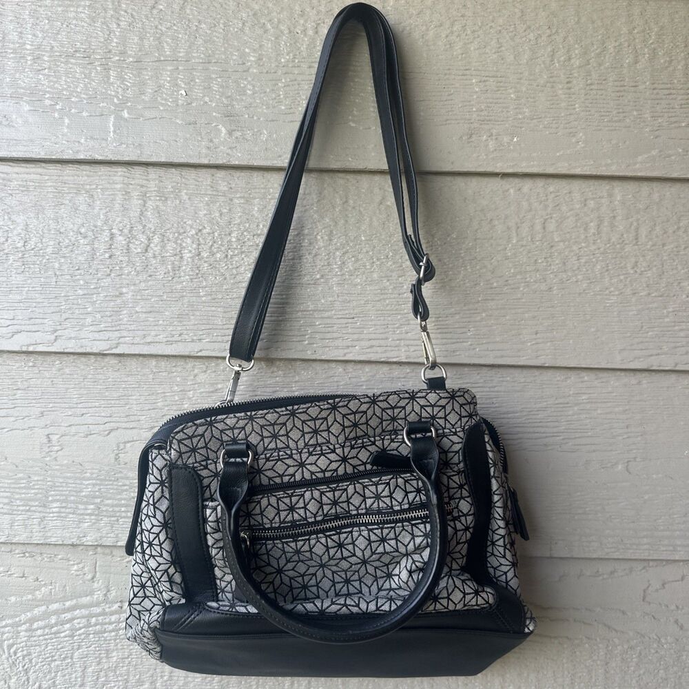 Time & Tru Women’s Black Gray Geometric Purse Satchel Handbag Adjustable Strap